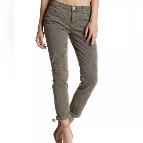 HUDSON CROP RILEY Relaxed Straight Distressed LOGD Green Jeans WC4100DLW Size 27 - Picture 1 of 16